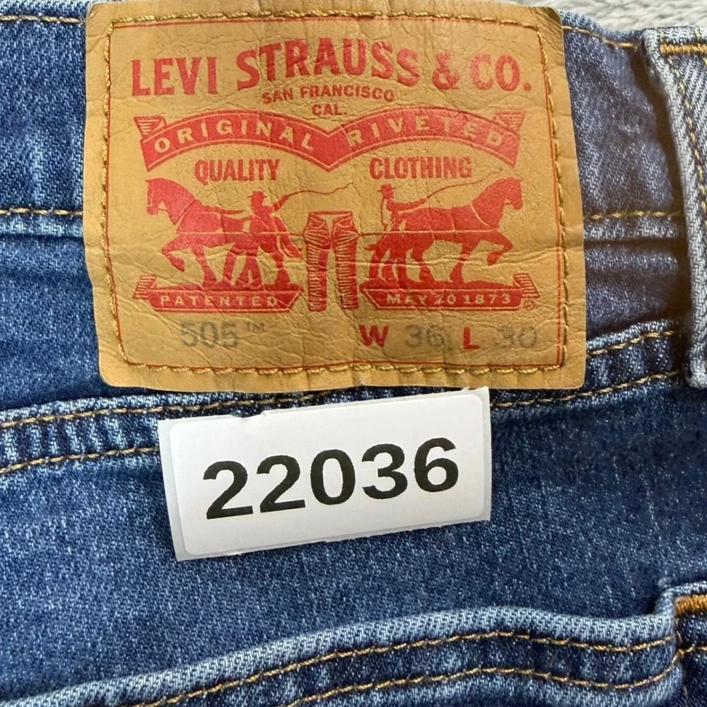 Levis 505 Jeans Mens 36x30 Blue Denim Regular Fit Straight Leg Stretch Workwear